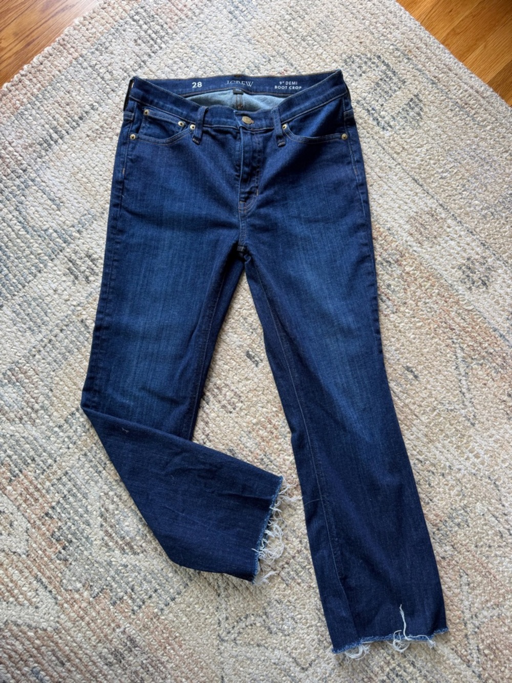 J. Crew Dark Blue Cropped Ankle Jeans with Raw Hem
